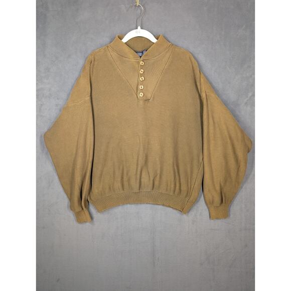 Lands End Sweater Men XL Brown Henley Shawl 90s Pullover USA - Picture 1 of 11